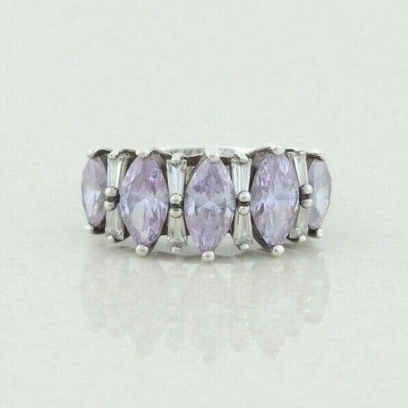 Sterling Silver Purple and White CZ Ring Size 7 1/4 - Picture 1 of 8
